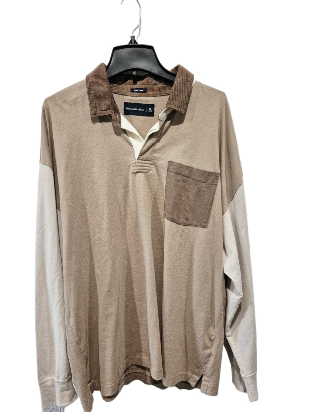 Abercrombie & Fitch Mens XL Oversized Barn Corduroy Collar Rugby Polo Shirt Tan